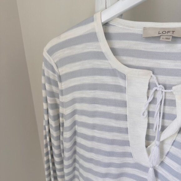 Loft Striped Tassel Tie Lightweight Tunic Sweater SZ L - Picture 6 of 10
